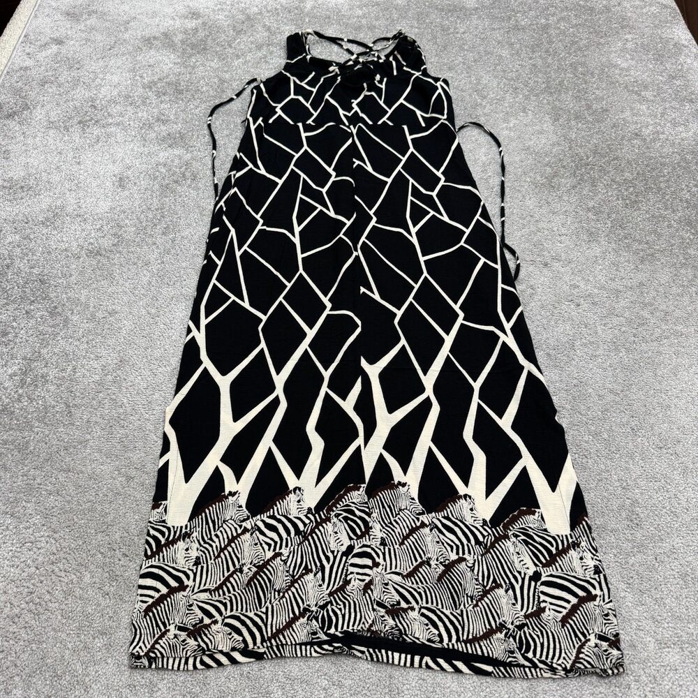 CDC Caren Desiree Company Maxi Dress womens 14 Black White Abstract Zebra Print